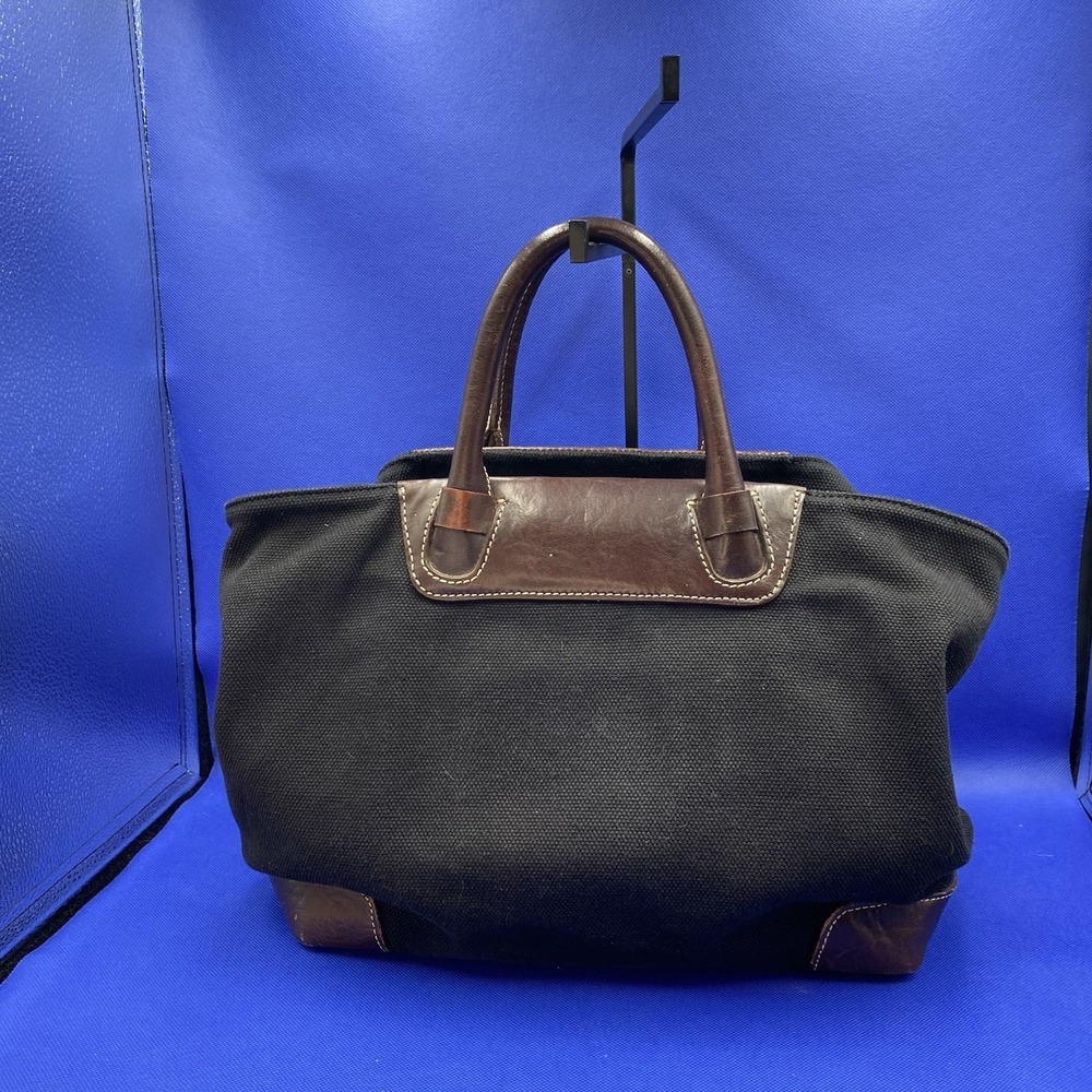 LEVENGER Canvas LEATHER Trim TOTE BAG PURSE BROWN BLACK SHOULDER BAG - Picture 2 of 11